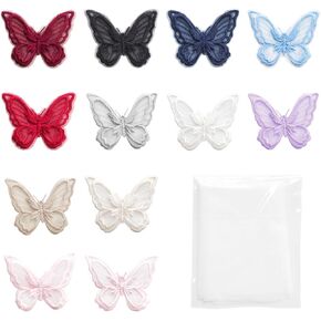 12pcs الدانتيل الفراشة الزخرفة التطريز orgrogery patches DIY خياطة الحرف لصلابة الديكور وتزيين (12 لون فراشة مختلطة)