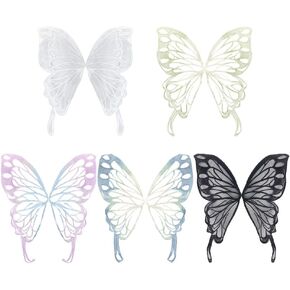 5Colors Butterfly Lace Applique, 5pcs Polyester Embroidery Cloth Sew on Patches, Costume Accessories Wedding Dress Appliques Large Size Applique Lace for Bridal Wedding Dresses Gown Costumes