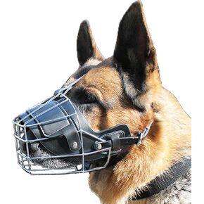 Dog Muzzle for Large Dogs, Pitbull Muzzle Metal Mask for Pitbulls and German Shepherds with Adjustable Leather Straps and Soft Pads (L)
