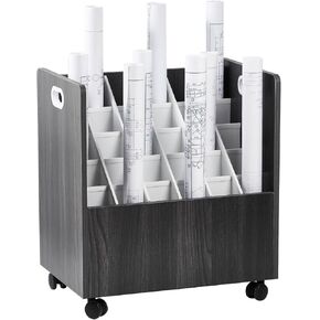 Blueprint Storage Cabinet, Wooden Mobile Blueprint Holder for Roll File, Construction Plan Holder for Office, 30 Slots