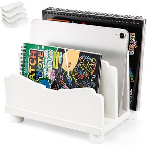 File Holder for Desk, 3 Slots Wood Folder Organizer Desktop, Sturdy Mail Sorter Countertop for Bills, Letters, Paper, Magazines, Documents, Envelopes, No Assembly Required