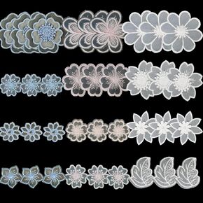 Yayatty 36 Pcs Lace Flowers Applique Embroidery Flowers Rose Leaf Sew Iron On Patch, Organza Patches Flowers Applique for Wedding Bridal Dress Sewing Craft DIY Clothes Hair Ornaments