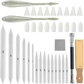40 Sketch Drawing Tools for Artists: 15 Blending Stumps for Drawing, 2 Paper Art Blenders Wiper, 20 Sponge Heads, 1 Kneaded Erasers, Tortillions Blending Sticks for Drawing Charcoal Blending Pencils