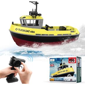 RC Boat, 1/72 RC Tugboat for Pools and Lakes, High-Speed Remote Control Boat with 40 Mins Play Time and Low Battery Reminder for Adults and Kids - RTR Version