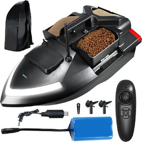 RC Bait Boat 500M Range Remote Control Fishing Boat, 4.4LBS Loading 12000mAh Battery and Dual Motors, Fish Bait Boat with LED Light for Professional Fishing, 3 Bait Slot, Fishing Accessory