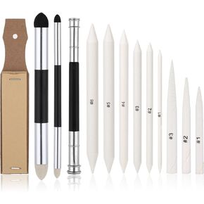 13PCS Blending Stump, Art Blenders with Blending Sponge Pens and Sandpaper Pencil Sharpener Blending Sticks for Drawing, Paper Art Blenders for Artist Painting Enthusiast Charcoal Sketch Drawing