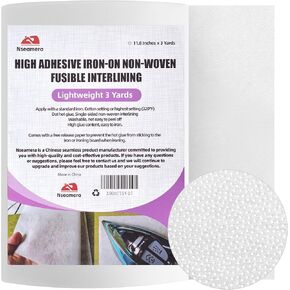 Lightweight Weight Iron-On Fusible Interfacing, 11.8" x 3 Yards, Non-Woven Adhesive Backing Fabric for Sewing, Quilting, and DIY Crafts, Enhanced Adhesion & Wash Durability