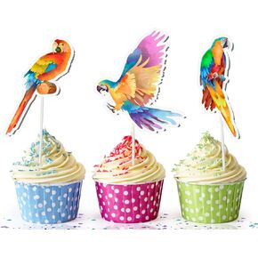 10 Pcs Ara Parrot Cupcake Toppers - Colorful Parrot Cake Decorations for Tropical Celebrations!