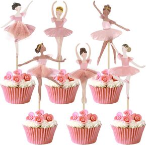36 Ballerina Cupcake Kit ملون الباليه توتو راقصة الفتيات كب كيك أعلى الأقطار الباليه النعال يختار الرقص كعكة الحلوى القبعات العليا لحفل الزفاف استحمام الطفل حفلة عيد ميلاد