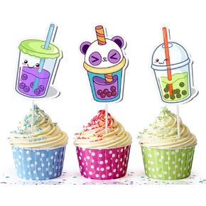 Delightful 10-Piece Boba Tea Theme Cupcake Toppers - Add a Sip of Fun to Your Treats!