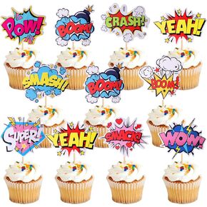 36 PCS Super Hero Boom Cupcake Toppers Smash Crash Pow Cupcake تختار للاحتفال ببطل الأطفال استحمام الطفل الأطفال اللوازم