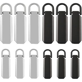 XGNG 6 Pairs (12pcs) Two-Color Removable Zipper Tabs Metal Zipper Slider Hanging Plated Double Sections Luggage Resin Zipper Pull Replacement Zipper Holder