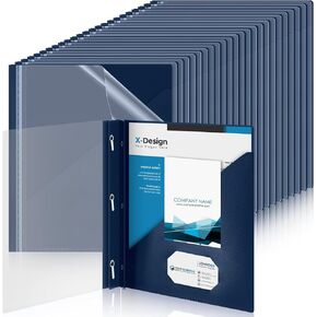 Teling 48 Pcs Clear Front Report Covers with 3 Prongs Fasteners Plastic Book Report Covers 90 Sheet Capacity Resume Portfolio Presentation Folder for Office Business Supplies (Navy Blue)
