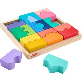 Fisher-Price Toddler Toy Wooden Jigsaw Puzzle with Interlocking Stacking Blocks, 20 Wood Pieces for Kids Ages 18+ Months