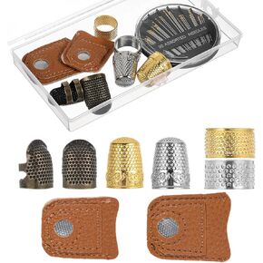 8 Pcs Sewing Thimbles Finger Protectors 30 Pcs Sewing Needles Adjustable Sewing Thimble Rings Leather Coin Thimble Metal Thimbles for Hand Sewing Knitting Quilting Embroidery DIY Craft Tools