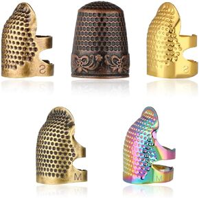 5 Pcs Thimbles for Hand Sewing, Adjustable Metal Sewing Finger Protectors, Cross Stitch Accessories Needlework Supplies Guards for Hand Quilting, Needlework Hand Embroidery Craft