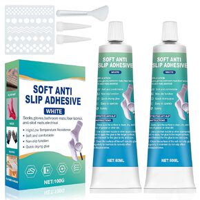 Ganbaro® Sock Stop Anti Slip Adhesive, Anti-Slip Soft Glue Waterproof Fabric Paint for No-Slip Socks, Bathroom Mats, Rugs, Appliance Quick-Drying 50 ml*2, White