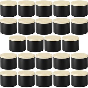 Empty Candle Tins 4 oz Candle Jars 24 pcs for Candle Making with Lid (Black&Grainy, 4oz)