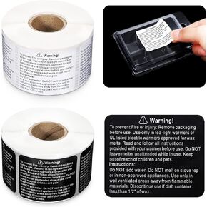 Tenare 1000 Pcs Wax Melt Warning Labels 1.8 x 1.5 Candle Warning Stickers Safety Melting Labels Jar Container Decals for Soy Wax DIY Candle Making Jars and Tins, White Black