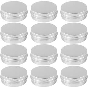 CABAX 1 oz Silver Tins, Round Aluminum Empty Cans with Lids for Candle Making Arts Crafts Storage Cosmetic Lip Balm Cream, 12 Pcs