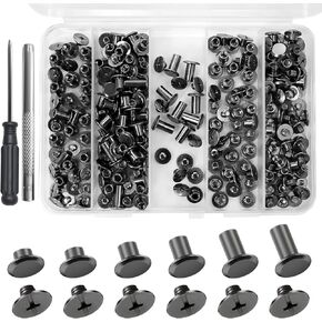 122 Pack Snap Button Kit, 6 Sizes Chicago Screws Leather Assorted Kit, for DIY Leathercraft Bags, Clothes, Jackets, Belts, etc (Leather Rivets M5 X 4, 5, 6, 8, 10, 12)