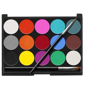Face Paint Kits for Kids, 15 Colors Water Based Non-Toxic Quality Palette Body Face Painting Supplies Face Paint Set Washable Face Body Makeup Kits with 2 Brushes for Party Cosplay