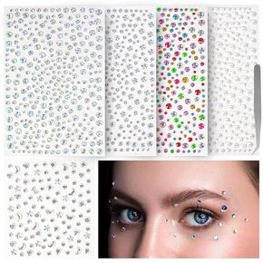 vivinin 1465P Face Gems, Self-Adhesive Hair Gems, 5 Different Types of Face Rhinestones, Face Gems Stick On for Face, Eyes, Body, Hair, Makeup, Festival Decorations, DIY Crafts