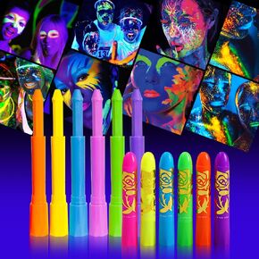 Neon Face Paint Sticks Glow Face Body Paint Safety Face Paint Crayons Easy to Clean for Makeup Parties Sport Events Birthday Festivals Cosplay (Glow in the Dark)