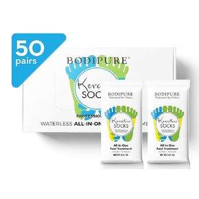 Bodipure All-In-1 Moisturizing Foot Mask | Keratin & Vitamin E Foot Mask for Dry Cracked Feet, Callus & Heel Softening | Easy-to-Use Pedicure Foot Repair | Chemical-free Feet Treatment | 50 Pairs