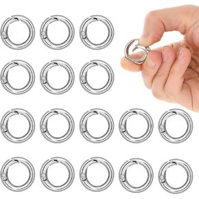 16 Pcs Spring O Ring Clip, Silver Key Ring, 1/2 inch Round Mini Snap, for Keychain Alloy Buckle Key Hook Mini Clips for Purse Strap Bag Handbag Keys Crafts Jewelry Making