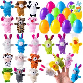 JOYIN 36 Pcs Pre-Filled Easter Eggs Filled with Animal Finger Puppets for Kids Toddlers Easter Egg Hunt, Basket Stuffers Fillers, Kids Party Favor, Classroom Prize Supplies