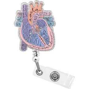Cardiac Badge Holder Heart Retractable Reel ID Card Clip Anatomy Funny Nurse Name Tag Holder Pediatrics Nursing Badge Clips for Doctor Student Teacher Office Clinic Medical Assistant