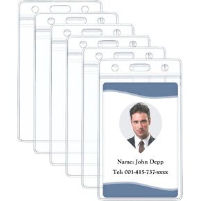Pawfly 6 Pack Vertical ID Card Badge Holder Waterproof Clear Card Sleeve Case Cover Heavy Duty Card Protector Pouch with Resealable Zip for Proximity Key Card Driver’s License and Credit Card
