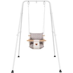 Baby Swing with Stand, Swing Set for Infant, Outdoor Indoor Swing Set with Canvas Cushion Seat (White)