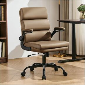 Office Chair Adjustable Desk Chair Mid Back Executive Comfortable Bonded Leather Ergonomic Back Support Home Computer Chair with Padded Flip-up Armrest Swivel Wheels (Black)