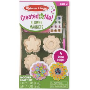 Melissa & Doug Created by Me! Flower Wooden Magnets Craft Kit (4 Designs, 4 Paints, Stickers, Glitter Glue)