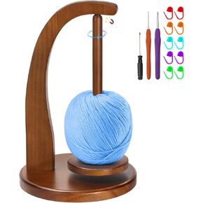 Yarn Holder for Crocheting and Knitting, Wooden Yarn Holder for DIY Crafts, Contains 10 Knitting Markers and 2 Crochet Hooks, A Crochet Gift for Knitting Lovers (Original Bamboo Color)