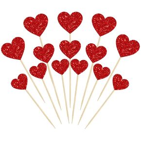 Gyufise 30Pcs Heart Cupcake Toppers Red Glitter Sweet Love Heart Cupcake Pick Decorations Valentine's Day Cake Decorations for Wedding Engagement Bridal Shower Birthday Party Cake Decorations Supplies