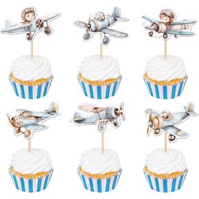 36 PCS Airplane Cupcake Toppers Pilot Aviation Plane Cupcake تختار طائرة كب كيك لتزيين طائرة طائرة استحمام الطفل أطفال عيد ميلاد للحفلات الزخمة