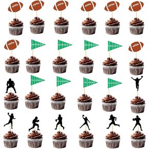 24 PCS Football Cupcake Toppers Rugby Ball Sport Super Ball Cupcake Toppers for Boys Birthday Party