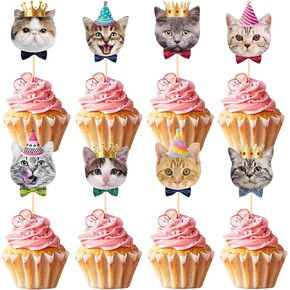 Pet Cat Cupcake Toppers, 24 PCS Pet Cat Themed Birthday Party Supplies,Baby Shower Party Decorations
