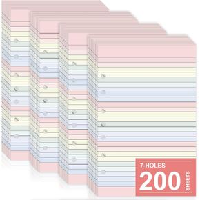 200 Pack Colored Loose Leaf Paper 5.5" x 8.5" 7-Hole Lined Filler Paper College Ruled Notebook Refill Paper Lined Paper Hole Punched Notebook Paper Colored Filler Paper for Planner Inserts Office