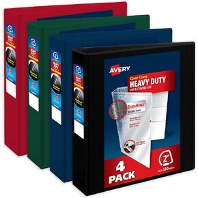 Avery Heavy-Duty View 3 Ring Binders, 1 Inch One Touch Slant Rings, 250-Sheet Capacity, DuraHinge, 1.4 Inch Wide Spine, Customizable Clear Cover and Spine, Pastel Colors (4-Pack of 79631)