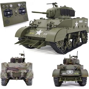 Remote Control Light Tank US M5A1 Stuart Tank 1/16 War RC Military Vehicle Simulation Smoke Barrel Lifting/Turret Rotation 360 Degrees/NO-Shooting/Collection Model