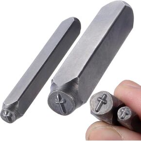 Alpinleux 2 Pcs Cross Metal Punch Stamp, Key Stamping Kit, Metal Stamping Tools for Key, Crafts, Jewelry Making, Stamping Punching (5mm/7mm)