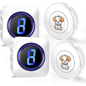SURFOU Dog Door Bell for Dogs Go Outside Wireless Doggie Door Bell for Dog Puppy Training 2 Transmitters 2 Receivers Dog Doorbell with 55 Ringtones 5 Adjust Volume Levels LED Flash IP55 Waterproof