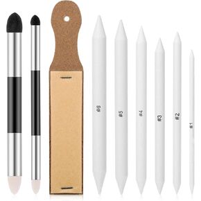 9Pcs Blending Stump Blending Stumps for Drawing Blending Stick Blending Sponge Pens and Sandpaper Pencil Sharpener Blending Pencil for Artist Student Charcoal Sketch Drawing Art Blending Tools