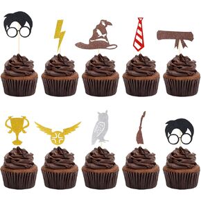 CCINEE 40 Pack Glitter Wizard Cupcake Toppers, Magical Inspired Cupcake Picks Magical School Wizard Theme Baby Shower Birthday Party Cake Decorations Supplies