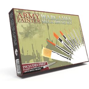 The Army Painter, Wargames Mega Brush Set, 10 Miniature Paint Brushes, Incl. Free Masterclass Kolinsky Sable Hair Brush and Detail Paint Brush with Fine Tip - for Miniature Painting, DND & Warhammer