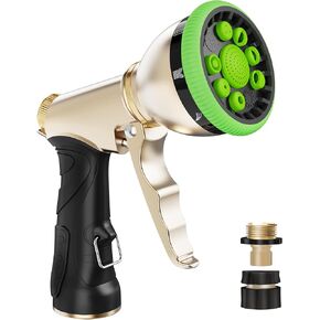 RAINPOINT Garden Hose Nozzle, Heavy Duty Metal Water Hose Sprayer Nozzle with 9 Adjustable Spray Patterns, High Pressure Hand Sprayer for Watering Plants, Lawns, Wash Car and Pet(Green)
